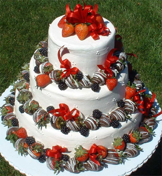 Strawberry Shortcake Wedding Cake -by Long Island Wedding Caterers